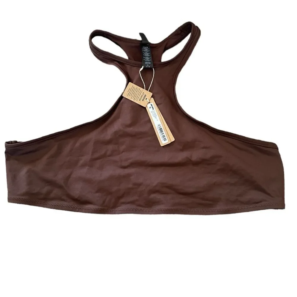 SKIMS NWT Recycled Swim High Neck RacerBack Swim Top In Cocoa Brown Swim Bikini